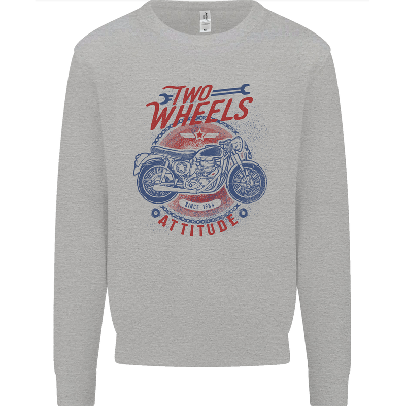 Two Wheels Attitude Motorcycle Biker Motorbike Mens Sweatshirt Jumper Sports Grey
