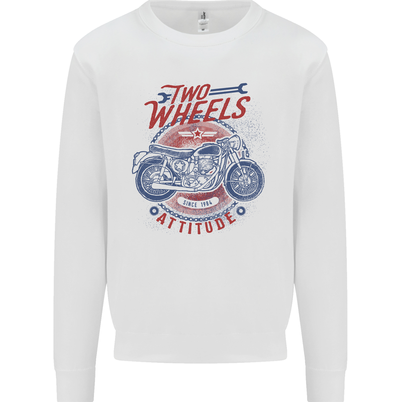 Two Wheels Attitude Motorcycle Biker Motorbike Mens Sweatshirt Jumper White