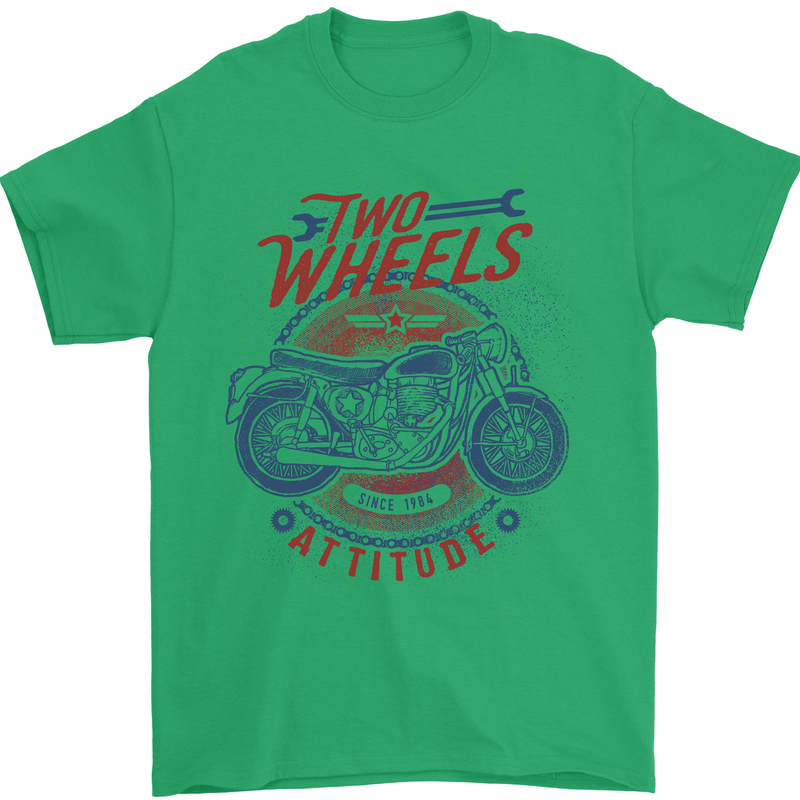 Two Wheels Attitude Motorcycle Biker Motorbike Mens T-Shirt 100% Cotton Irish Green