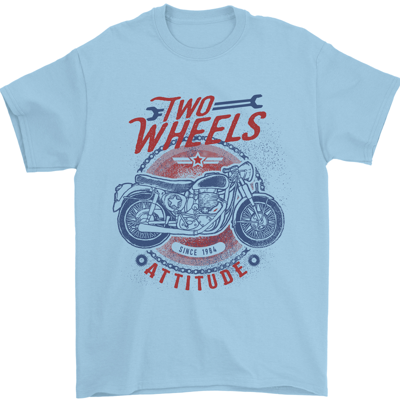 Two Wheels Attitude Motorcycle Biker Motorbike Mens T-Shirt 100% Cotton Light Blue