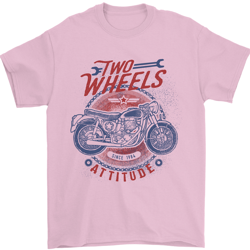 Two Wheels Attitude Motorcycle Biker Motorbike Mens T-Shirt 100% Cotton Light Pink