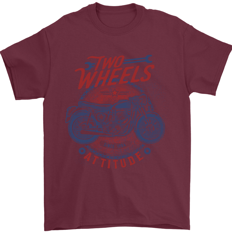 Two Wheels Attitude Motorcycle Biker Motorbike Mens T-Shirt 100% Cotton Maroon