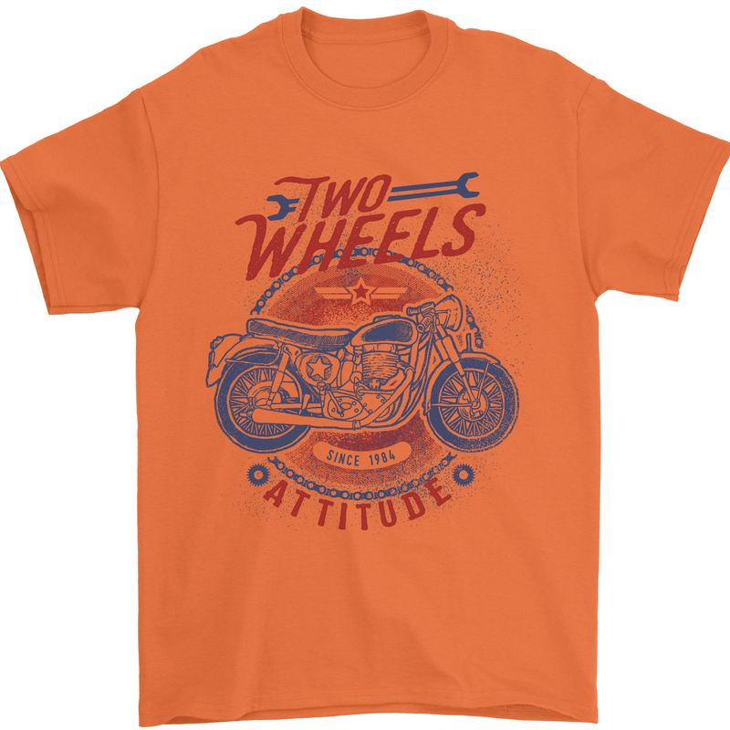 Two Wheels Attitude Motorcycle Biker Motorbike Mens T-Shirt 100% Cotton Orange