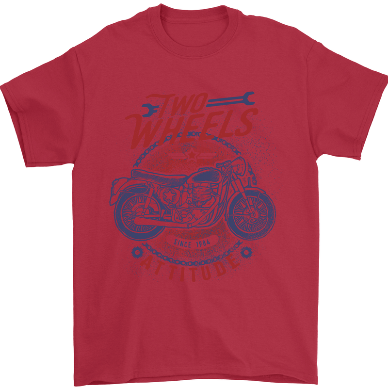 Two Wheels Attitude Motorcycle Biker Motorbike Mens T-Shirt 100% Cotton Red
