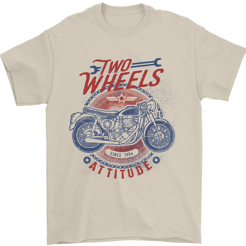 Two Wheels Attitude Motorcycle Biker Motorbike Mens T-Shirt 100% Cotton Sand
