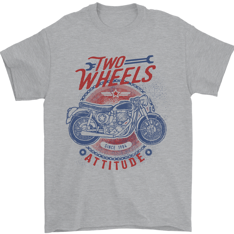 Two Wheels Attitude Motorcycle Biker Motorbike Mens T-Shirt 100% Cotton Sports Grey