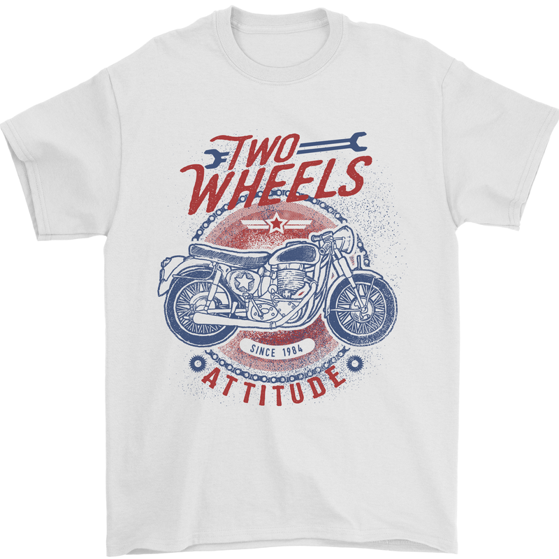 Two Wheels Attitude Motorcycle Biker Motorbike Mens T-Shirt 100% Cotton White