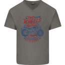 Two Wheels Attitude Motorcycle Biker Motorbike Mens V-Neck Cotton T-Shirt Charcoal