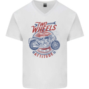 Two Wheels Attitude Motorcycle Biker Motorbike Mens V-Neck Cotton T-Shirt White