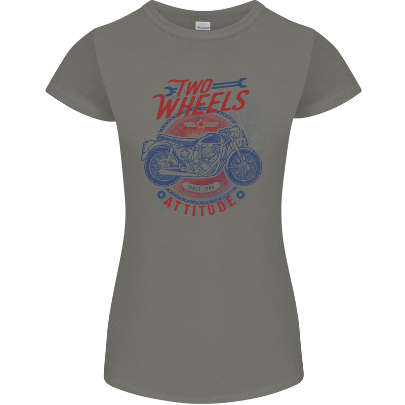 Two Wheels Attitude Motorcycle Biker Motorbike Womens Petite Cut T-Shirt Charcoal