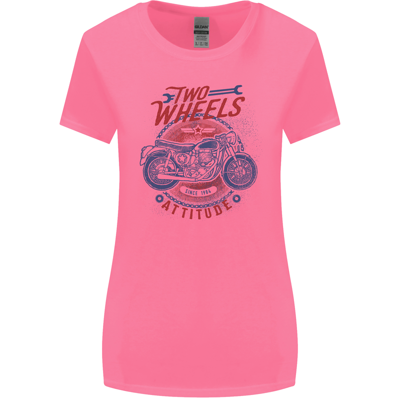 Two Wheels Attitude Motorcycle Biker Motorbike Womens Wider Cut T-Shirt Azalea