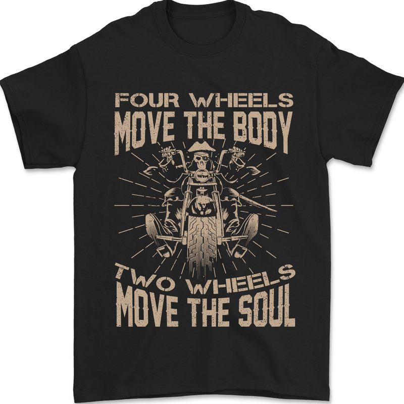 Two Wheels Biker Motorcycle Motorbike Mens T-Shirt 100% Cotton Black