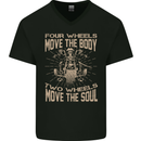 Two Wheels Biker Motorcycle Motorbike Mens V-Neck Cotton T-Shirt Black