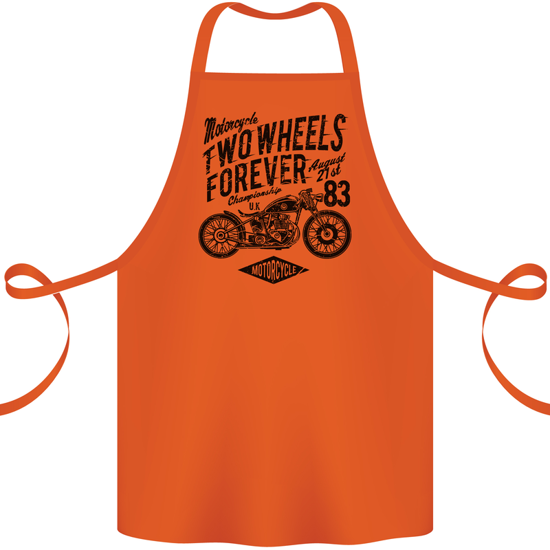 Two Wheels Forever Motorcycle Cafe Racer Cotton Apron 100% Organic Orange