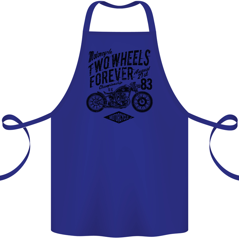Two Wheels Forever Motorcycle Cafe Racer Cotton Apron 100% Organic Royal Blue
