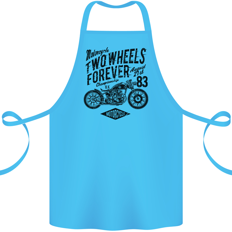 Two Wheels Forever Motorcycle Cafe Racer Cotton Apron 100% Organic Turquoise