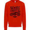 Two Wheels Forever Motorcycle Cafe Racer Kids Sweatshirt Jumper Bright Red