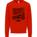 Two Wheels Forever Motorcycle Cafe Racer Kids Sweatshirt Jumper Bright Red