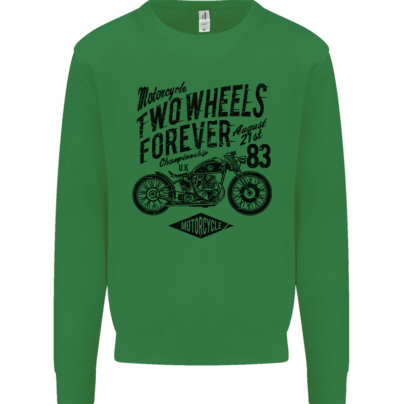 Two Wheels Forever Motorcycle Cafe Racer Kids Sweatshirt Jumper Irish Green