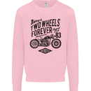 Two Wheels Forever Motorcycle Cafe Racer Kids Sweatshirt Jumper Light Pink
