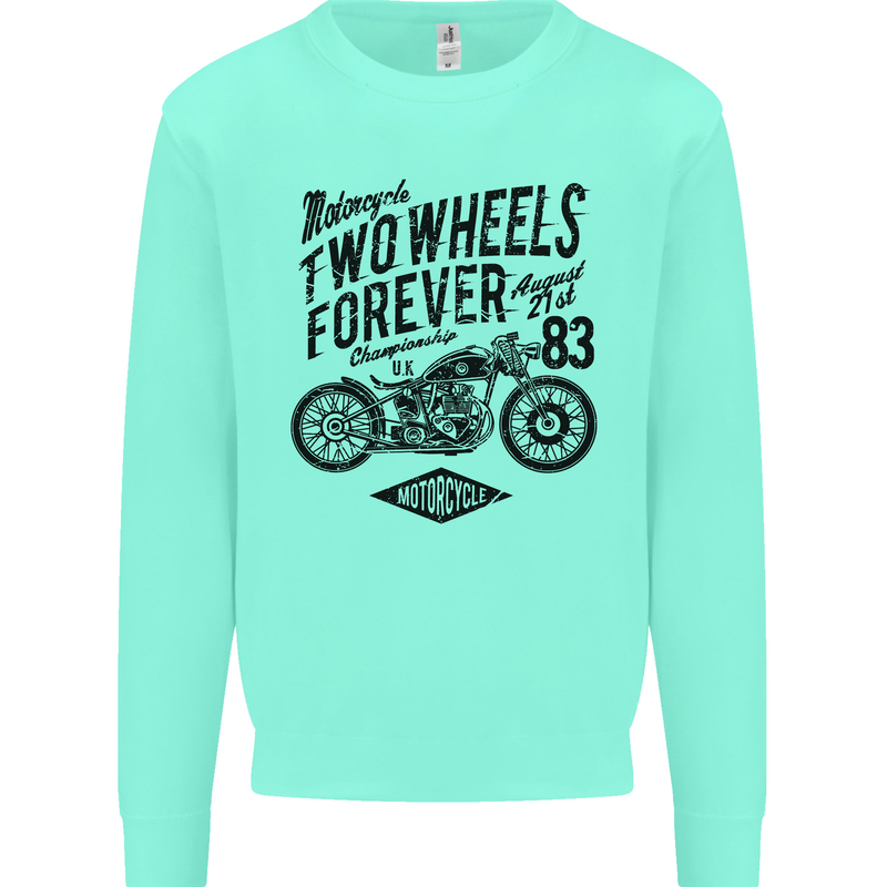 Two Wheels Forever Motorcycle Cafe Racer Kids Sweatshirt Jumper Peppermint