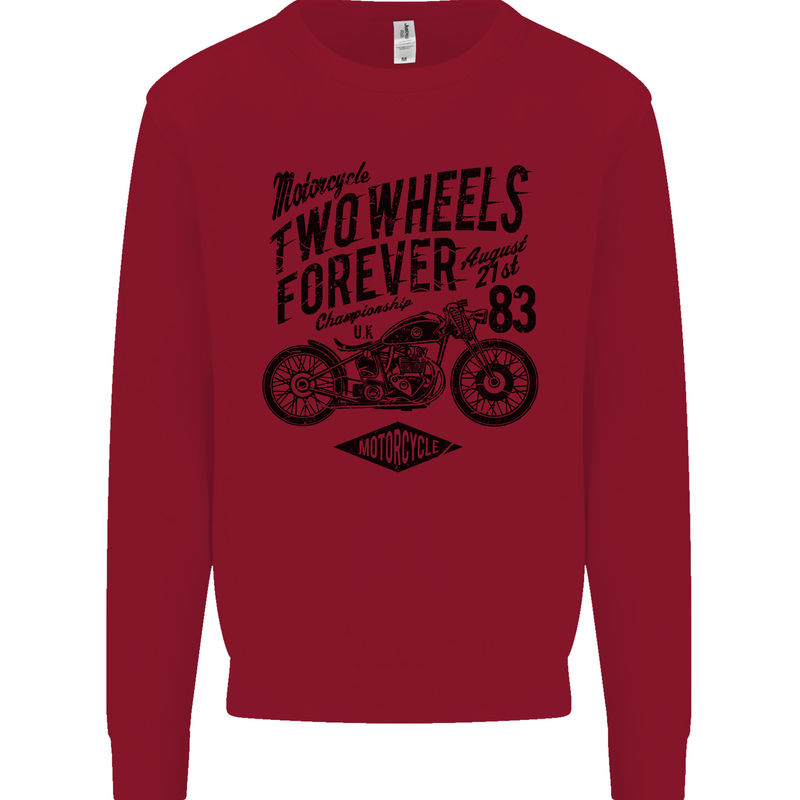 Two Wheels Forever Motorcycle Cafe Racer Kids Sweatshirt Jumper Red