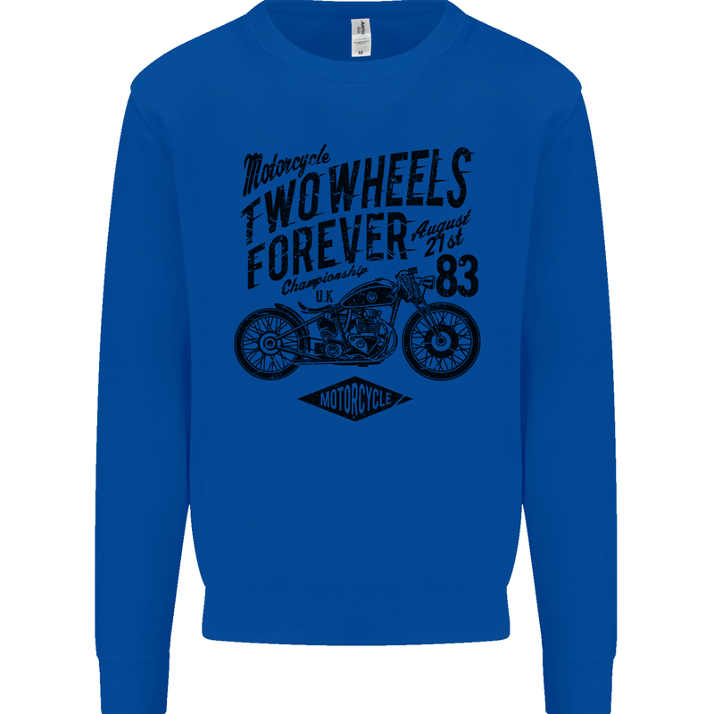 Two Wheels Forever Motorcycle Cafe Racer Kids Sweatshirt Jumper Royal Blue
