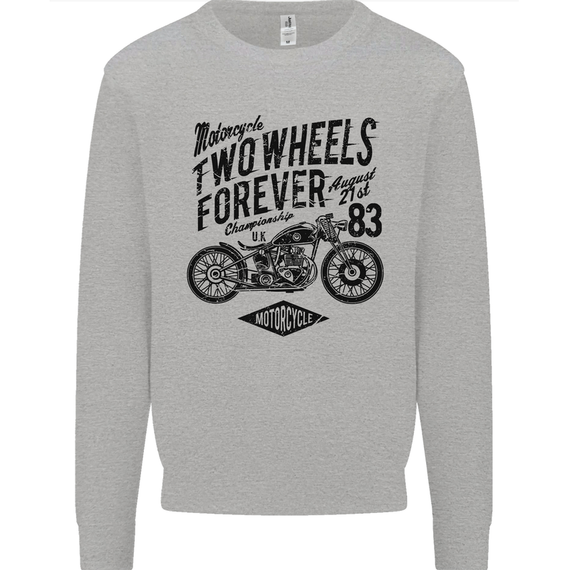 Two Wheels Forever Motorcycle Cafe Racer Kids Sweatshirt Jumper Sports Grey