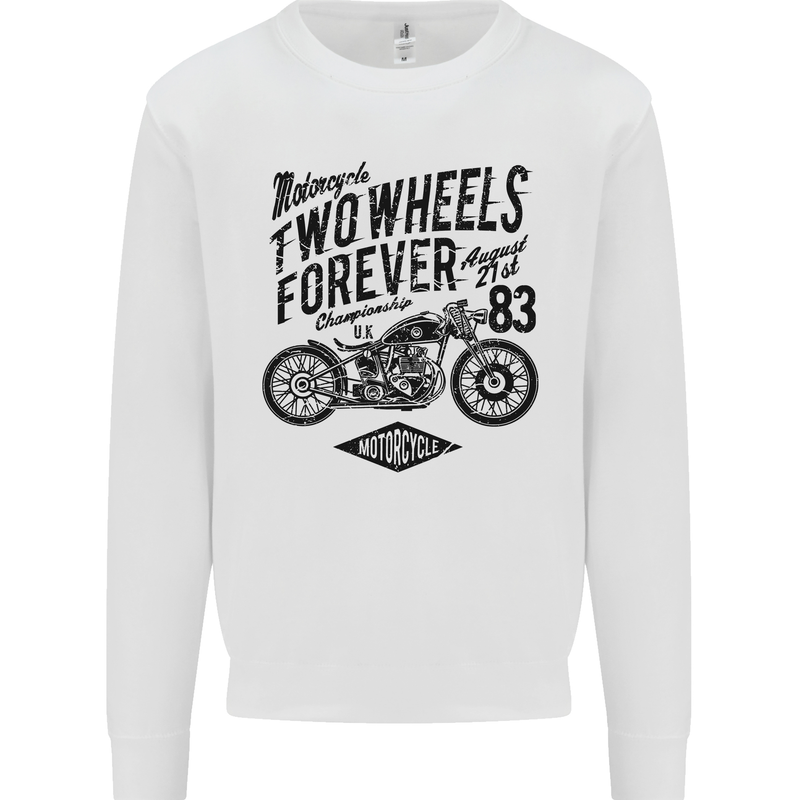 Two Wheels Forever Motorcycle Cafe Racer Kids Sweatshirt Jumper White