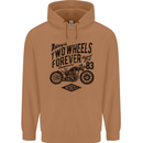 Two Wheels Forever Motorcycle Cafe Racer Mens 80% Cotton Hoodie Caramel Latte