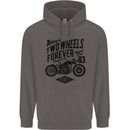 Two Wheels Forever Motorcycle Cafe Racer Mens 80% Cotton Hoodie Charcoal