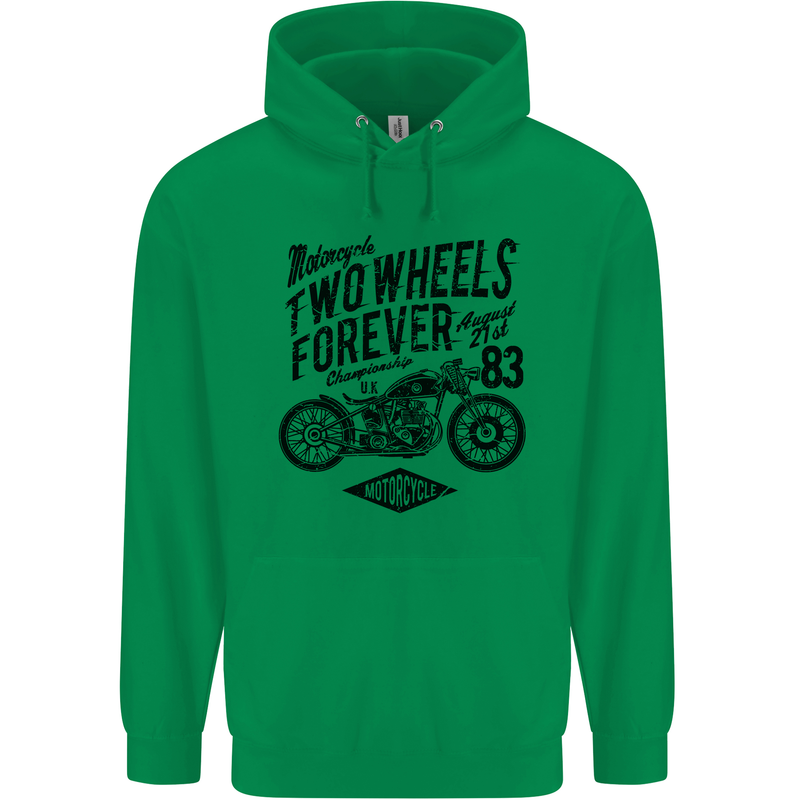 Two Wheels Forever Motorcycle Cafe Racer Mens 80% Cotton Hoodie Irish Green