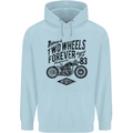 Two Wheels Forever Motorcycle Cafe Racer Mens 80% Cotton Hoodie Light Blue