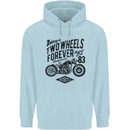 Two Wheels Forever Motorcycle Cafe Racer Mens 80% Cotton Hoodie Light Blue
