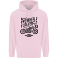 Two Wheels Forever Motorcycle Cafe Racer Mens 80% Cotton Hoodie Light Pink