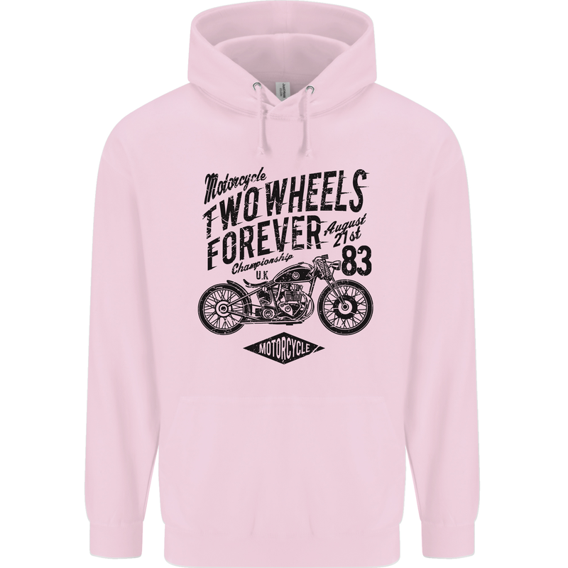 Two Wheels Forever Motorcycle Cafe Racer Mens 80% Cotton Hoodie Light Pink