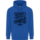 Two Wheels Forever Motorcycle Cafe Racer Mens 80% Cotton Hoodie Royal Blue