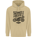 Two Wheels Forever Motorcycle Cafe Racer Mens 80% Cotton Hoodie Sand