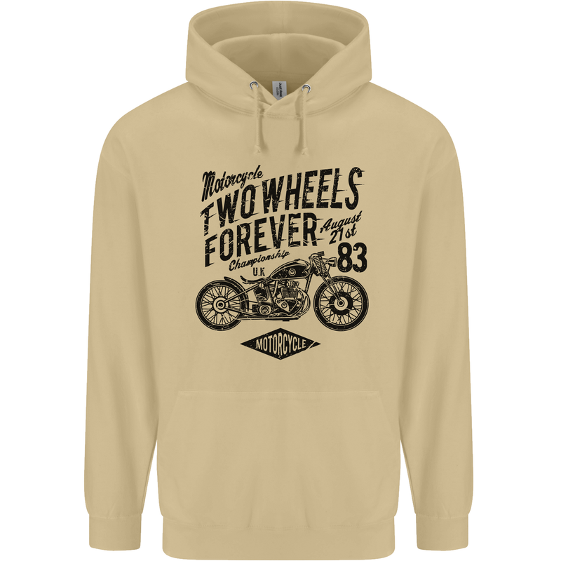 Two Wheels Forever Motorcycle Cafe Racer Mens 80% Cotton Hoodie Sand