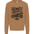 Two Wheels Forever Motorcycle Cafe Racer Mens Sweatshirt Jumper Caramel Latte
