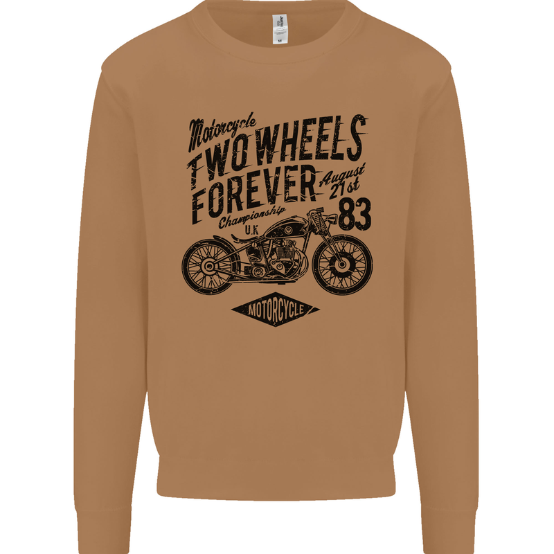 Two Wheels Forever Motorcycle Cafe Racer Mens Sweatshirt Jumper Caramel Latte