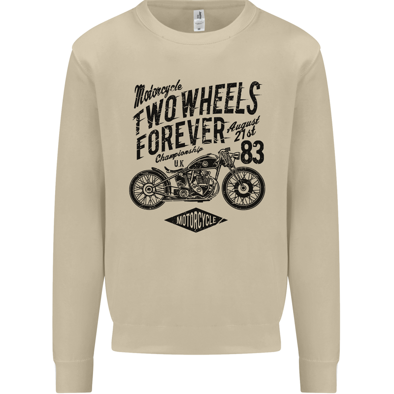 Two Wheels Forever Motorcycle Cafe Racer Mens Sweatshirt Jumper Sand