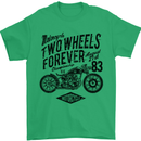 Two Wheels Forever Motorcycle Cafe Racer Mens T-Shirt 100% Cotton Irish Green