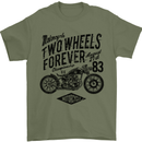 Two Wheels Forever Motorcycle Cafe Racer Mens T-Shirt 100% Cotton Military Green