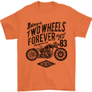 Two Wheels Forever Motorcycle Cafe Racer Mens T-Shirt 100% Cotton Orange