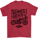 Two Wheels Forever Motorcycle Cafe Racer Mens T-Shirt 100% Cotton Red