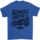 Two Wheels Forever Motorcycle Cafe Racer Mens T-Shirt 100% Cotton Royal Blue