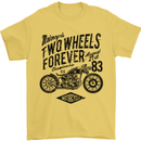 Two Wheels Forever Motorcycle Cafe Racer Mens T-Shirt 100% Cotton Yellow