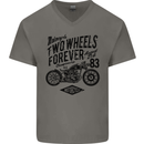 Two Wheels Forever Motorcycle Cafe Racer Mens V-Neck Cotton T-Shirt Charcoal