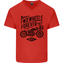 Two Wheels Forever Motorcycle Cafe Racer Mens V-Neck Cotton T-Shirt Red